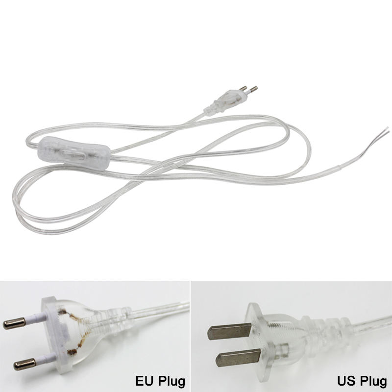 Câble 0.75mm 2 lignes 1.8m cordon d'alimentation marche-arrêt pour lampe à LED avec interrupteur à bouton ue/US prise lumière commutation rallonge de fil Transparent