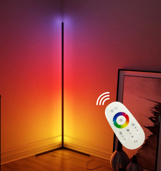 Bunte netzrote Wohnzimmer-Ecklampe, Live-Dreieck-Fülllicht-Atmosphärenlampe, LED-Dimm-RGB-Stehlampe