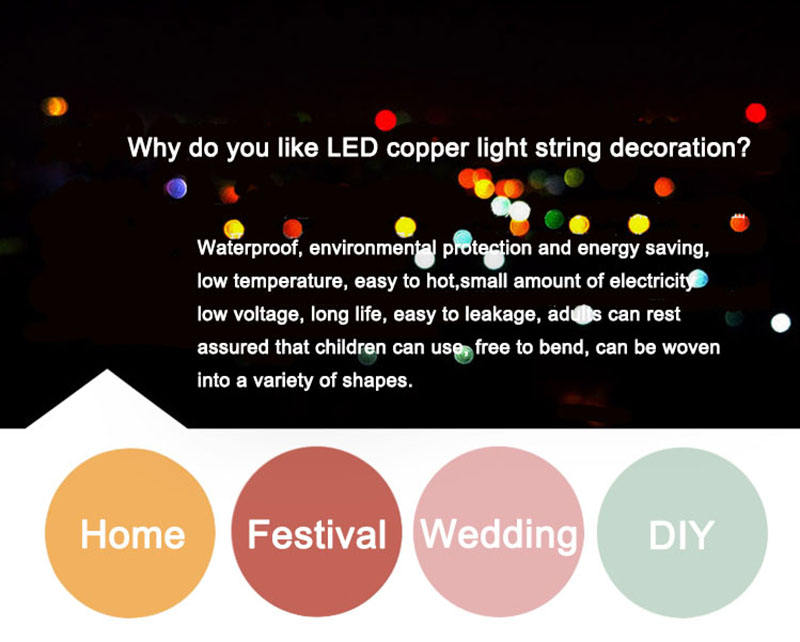 2 m LED-Girlande, Kupferdraht-Lichterkette mit Lichterkette für Outdoor-Girlanden-Party-Lichter und Neujahrs-Weihnachtsdekoration