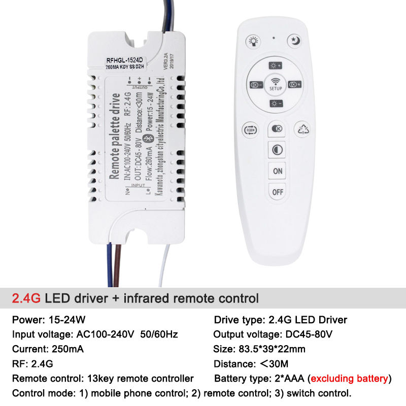 2,4 G WIFI Sicherheits-Kunststoff-Treiber 15–24 W Bluetooth-Verbindung Beleuchtung Leistungstransformator AC100–240 VLED-Deckenleuchte