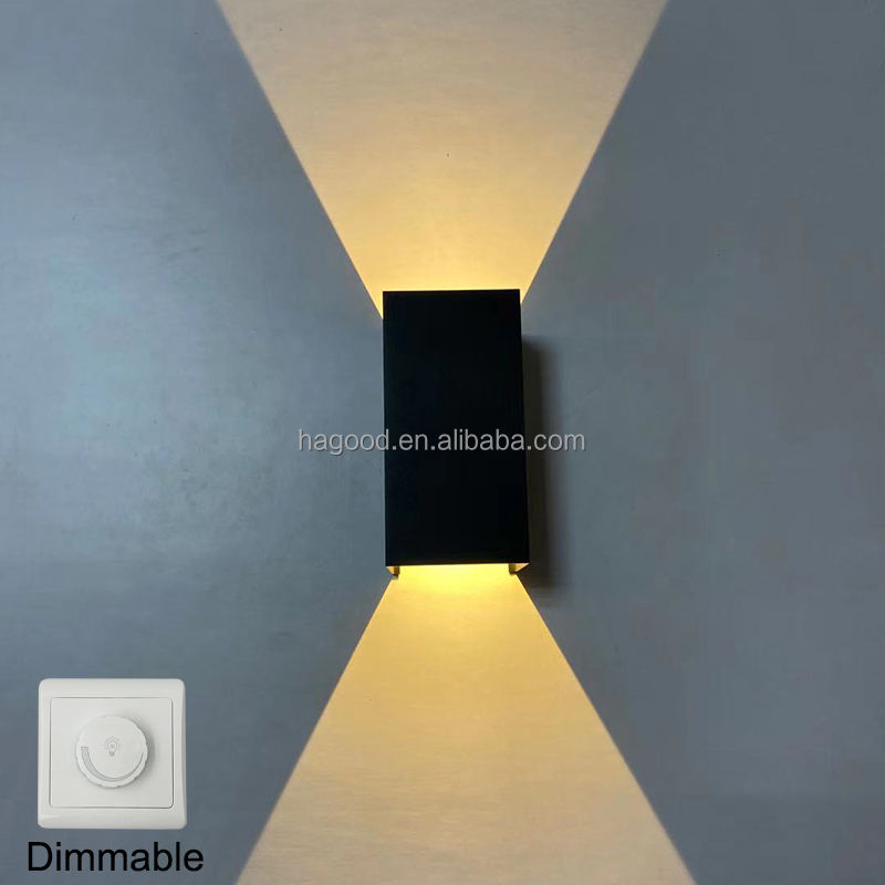 Dimmbare 12W Outdoor Wasserdichte Wandleuchte COB Chip Up And Down Wandleuchte Aluminium Ip65 Wandleuchte Quadratische Veranda Garten Up And Down