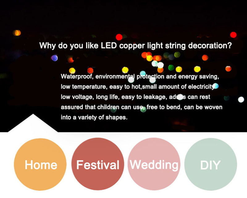 2 m LED-Girlande, Kupferdraht-Lichterkette mit Lichterkette für Outdoor-Girlanden-Party-Lichter und Neujahrs-Weihnachtsdekoration