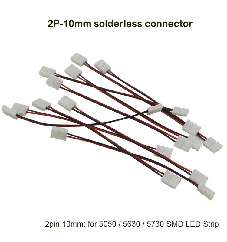 Doppelter LED-Streifen-Anschluss, 2-polig, 10 mm, mit kabelloser Verbindung, kein Löten/Schweißen erforderlich, für 5050/5630 LED-Streifen