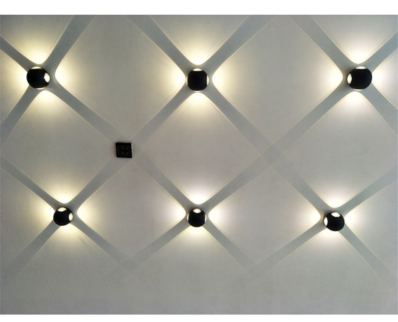 LED-Wandleuchte, hochwertig, schwarz, vierseitig, 12 W, rund, wasserdicht, Wandleuchte für den Außenbereich, für Garten, dekorativ, bunt, oben und unten