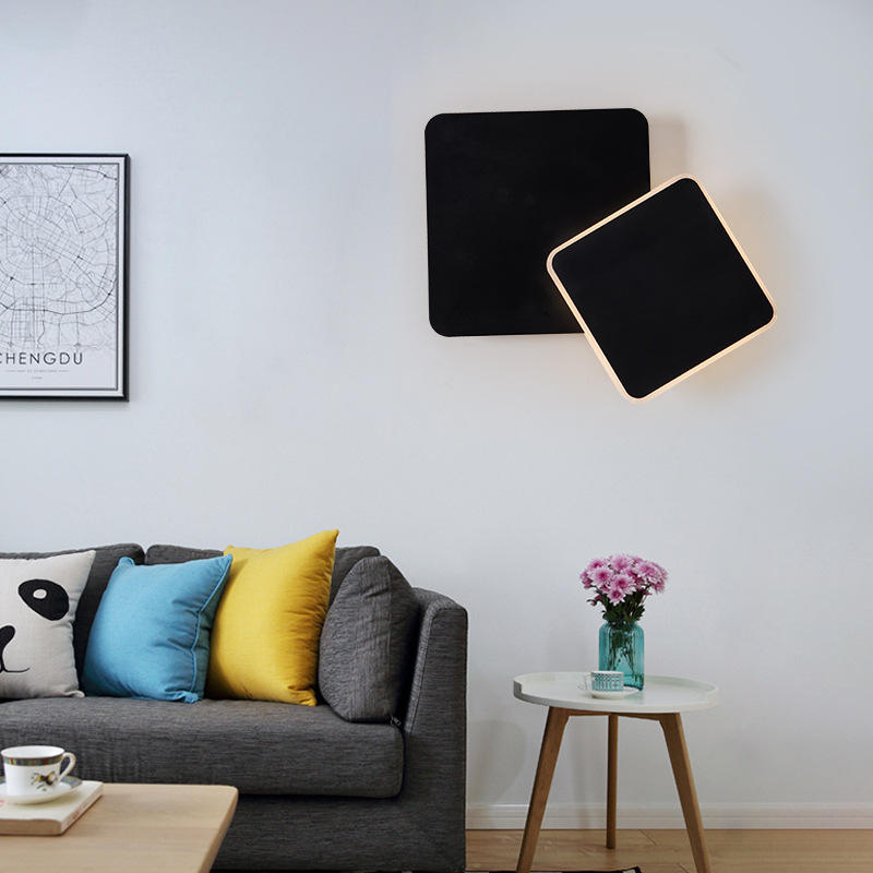 Quadratische LED-Wandleuchte für Schlafzimmer, Wohnzimmer, weiß, schwarz, Wandleuchte, 360 Grad drehbar, Metall, 18 W/24 W