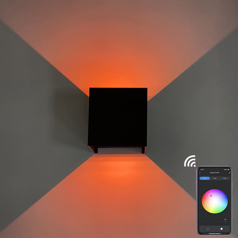 Wasserdichte Wandleuchte Hagood Wifi Wandmontierte LED-Wandleuchte RGB neben Farbwechsel mit Google Assistant und Amazon Alexa