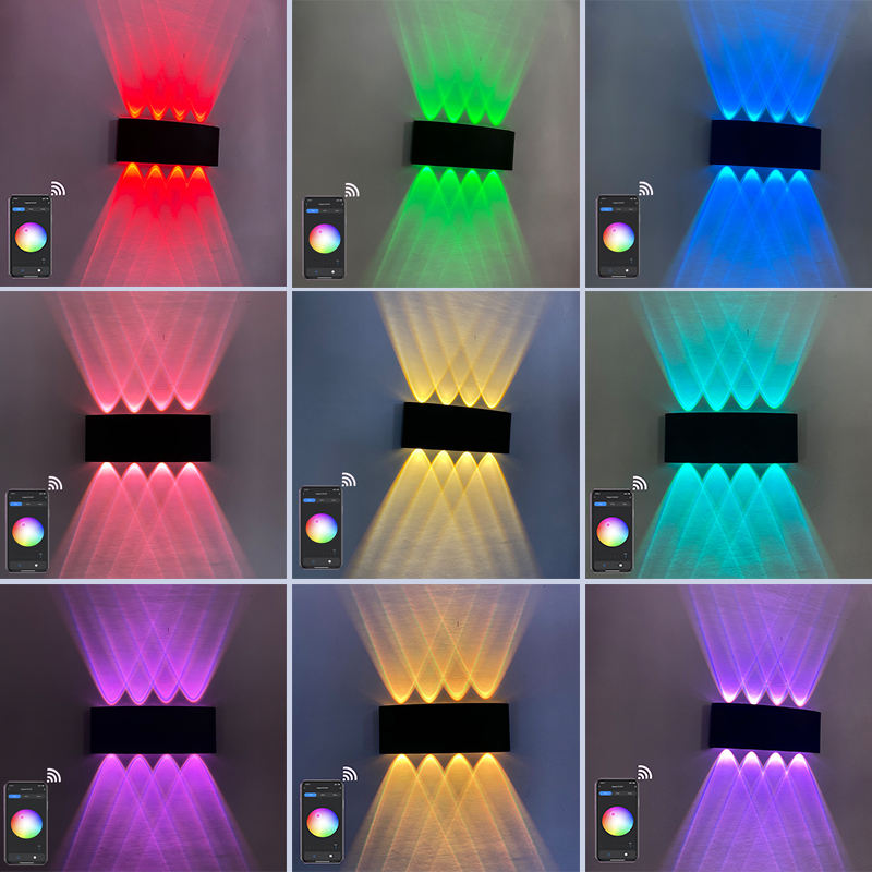 RGBW APP-Steuerung Bogenförmige wasserdichte Auf- und Ab-LED-Smart-Wandleuchte für den Außenbereich Aluminium Moderne Wandleuchte Beleuchtung Wandleuchte