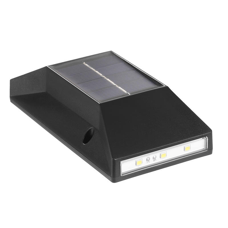 Neue trapezförmige Solar-Wandleuchte, obere und untere Wandleuchte für den Außenbereich, IP65, wasserdichte Lampe für den Garten im Innenhof. Neue trapezförmige Solar-Wandleuchte, obere und untere Wandleuchte für den Außenbereich, wasserdichte IP65-Lampe für den Innenhof-Garten