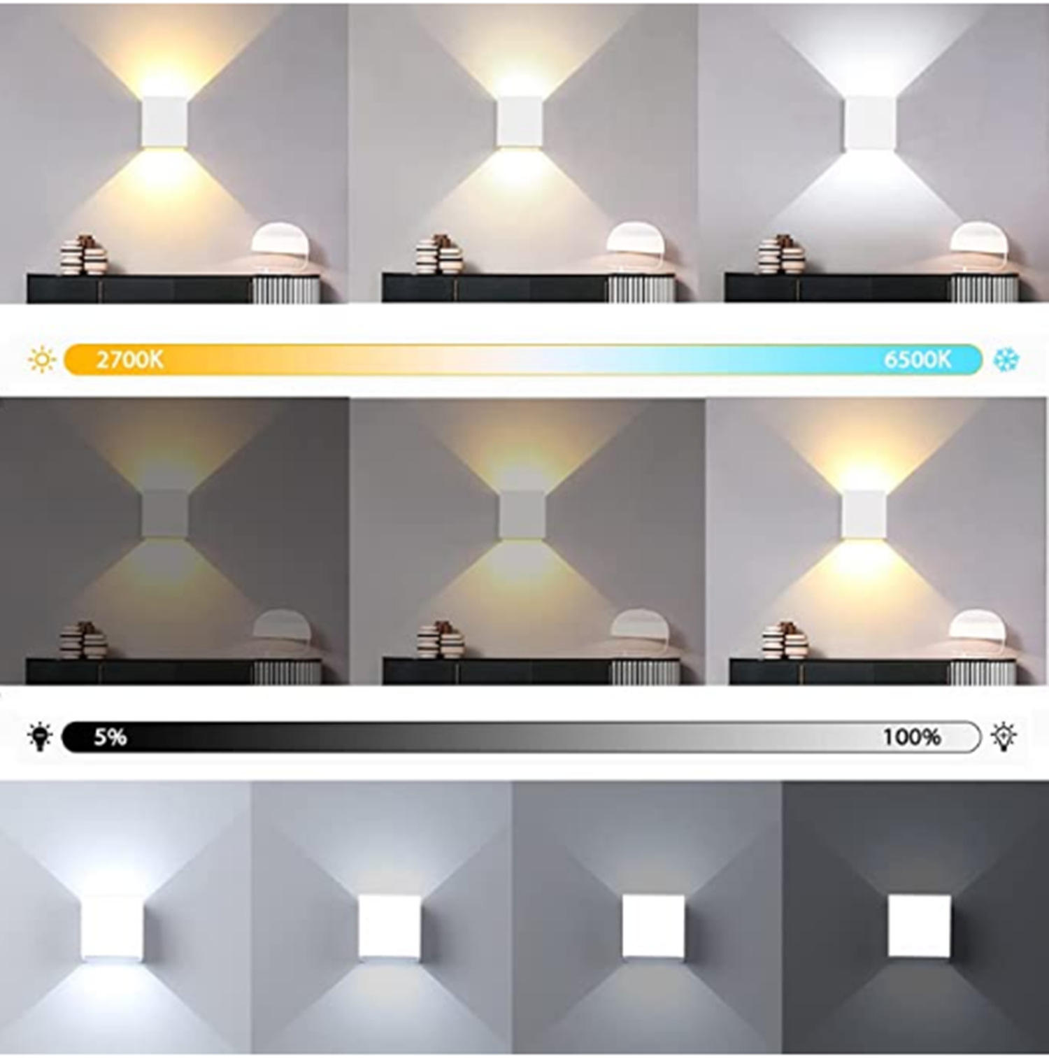 Quadratische LED-Wandleuchten für den Außenbereich, Gang, Korridor, dimmbar, mehrfarbig, Up-Down-Lampe mit Bewegungssensor für Wand, KTV, Bar, Schlafzimmer