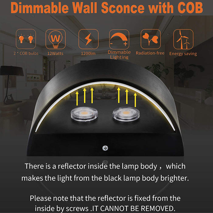 Nueva lámpara de pared LED de 10 W para interiores, lámpara de pared decorativa de aluminio arriba y abajo, aplique de pared LED para dormitorio, iluminación impermeable