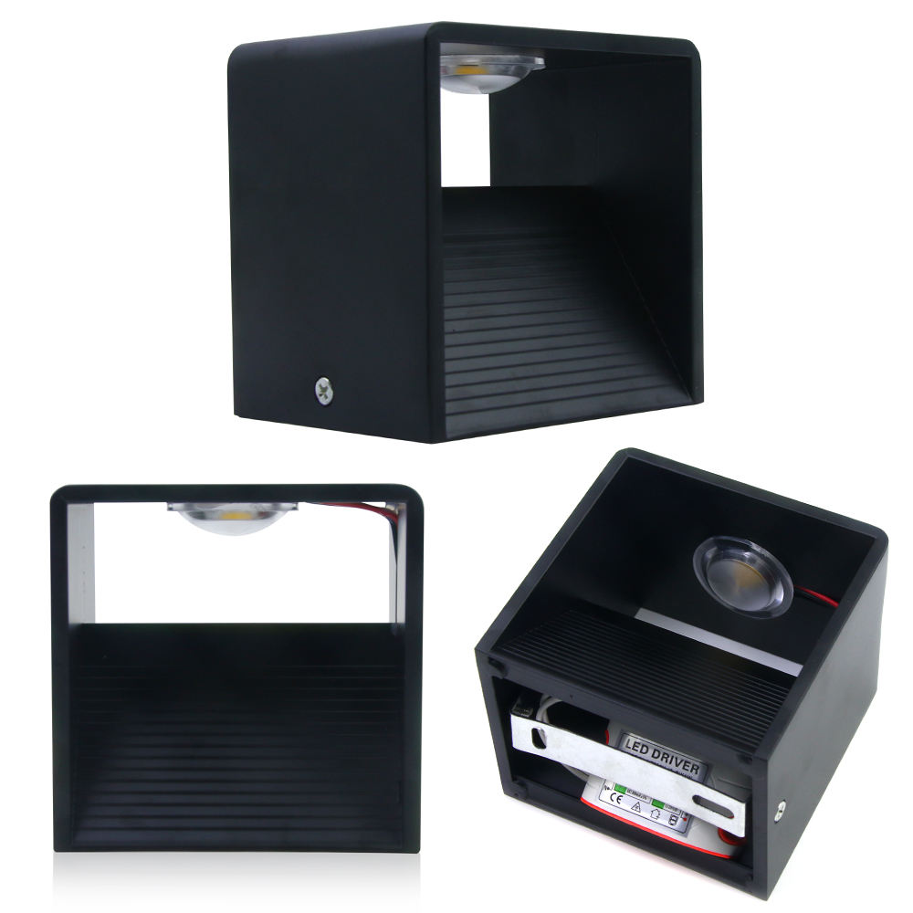 Schwarze keramische 3W-Würfel-LED-Wandleuchte nach oben und unten für Innendekoration mit Fabrikpreis-Wandleuchte, moderne Beleuchtung