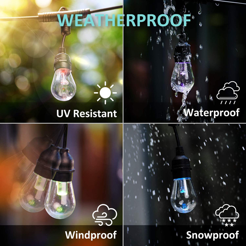 LED-Solar-Lichterkette, Weihnachtsdekoration, Glühbirne, IP65, wasserdicht, Terrassenlampe, Urlaubsgirlande für Gartenmöbel im Freien
