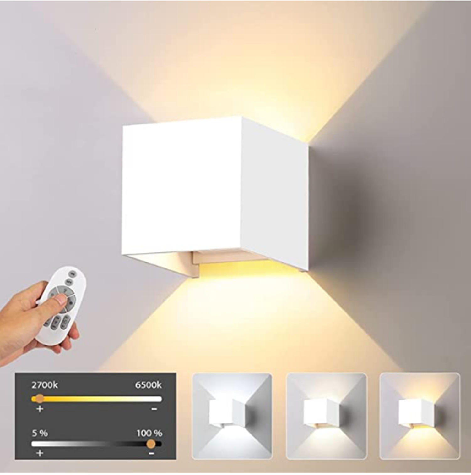 Quadratische LED-Wandleuchten für den Außenbereich, Gang, Korridor, dimmbar, mehrfarbig, Up-Down-Lampe mit Bewegungssensor für Wand, KTV, Bar, Schlafzimmer