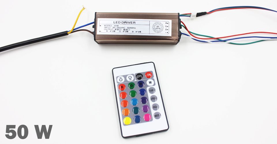 Controlador LED de 10-100W, fuente de alimentación de AC85-265V DC25-38V, transformadores Led impermeables IP66 + mando a distancia RGB para luz Led DIY