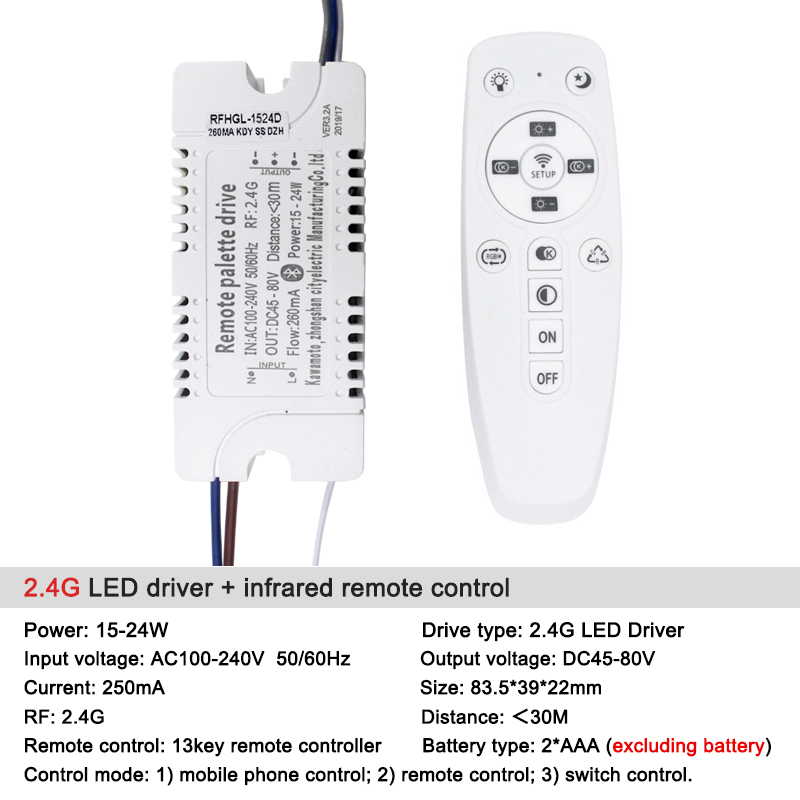 2,4 G WIFI Sicherheits-Kunststoff-Treiber 15–24 W Bluetooth-Verbindung Beleuchtung Leistungstransformator AC100–240 VLED-Deckenleuchte