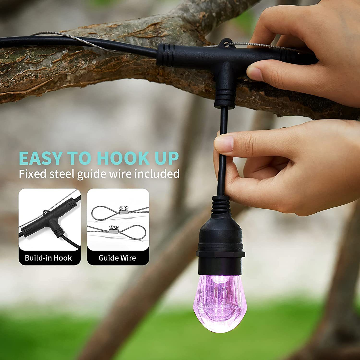 LED-Solar-Lichterkette, Weihnachtsdekoration, Glühbirne, IP65, wasserdicht, Terrassenlampe, Urlaubsgirlande für Gartenmöbel im Freien
