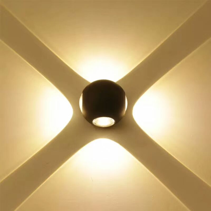 LED-Wandleuchte, hochwertig, schwarz, vierseitig, 12 W, rund, wasserdicht, Wandleuchte für den Außenbereich, für Garten, dekorativ, bunt, oben und unten